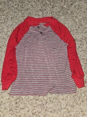 Little Sleepies Red Raglan Henley with Gray & Red Stripes
